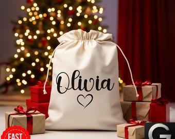 Personalized Santa Sack, Christmas Family Santa Bag, Stocking Sack with Name, Christmas Gift Bag , Holiday Gift Bag, Santa for Kids