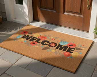 Floral Welcome Doormat, Spring Welcome Door Mat, Spring Doormat, Spring Decor, Front Porch Decor, Spring Flower Doormat, Flower Doormat