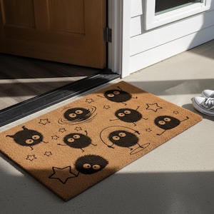 Paillasson lutin suie, jolie étoile tenant un tapis de bienvenue lapin poussiéreux, tapis de porche inspiré d'anime, déco d'entrée automne, paillasson, tapis d'extérieur