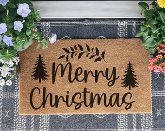 Merry Christmas Doormat, Christmas Tree Mat, Christmas Doormat, Porch Decor, Home Doormat, New Home Gift, Holiday Decor, Holiday Doormat