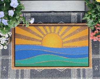 Vibrant Boho Sunset Doormat, Brighten Your Entryway Decor, Add a Pop of Color to your Home Entrance
