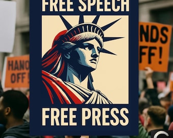 Free Speech Free Press Protect Democracy Anti Trump Poster Protest March Sign, No Kings In America Subtle FDT Anti Billionaire Rally Resist