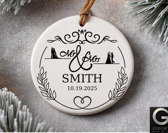 Mr and Mrs Ornament , Wedding Gift , Our First Christmas Married , Couples Ornament , Newlywed Gift , Personalized Ornament