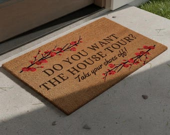 Grappige deurmat schoenen uit, welkomstmat rondleiding huis, sarcastische deurmat, esthetisch tapijt, housewarmingcadeau