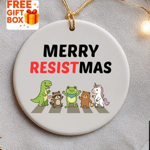 Resist Inflatable Costume Portland Frog Merry Resistmas Christmas Ornament,Abolish ICE Anti Fascism Protest Ornament,Anti Trump Ornament,FDT