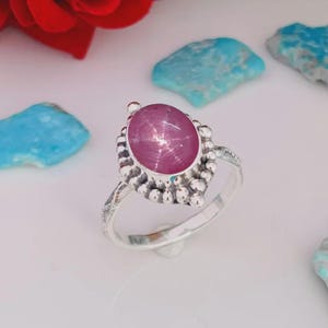 Solitaire Star Ruby Ring, 925 Sterling Silver Statement Jewelry, Wedding Anniversary Gift for Her