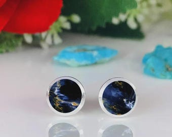Pietersite Stud Earrings Blue Tiger Eye Gemstone 925 Sterling Silver Handmade Gift for Her Anniversary Birthday