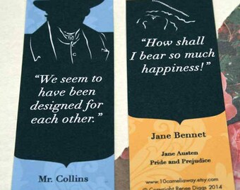 Printable - Jane Austen Bookmarks - Pride and Prejudice Character Bookmarks - Digital - DIY001
