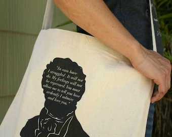 Jane Austen - Cross Body Tote Bag - Mr Darcy- Pride and Prejudice- Bookish - Book Lovers Gift