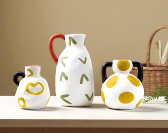 Abstract Ceramic Vases – Modern Hand-Painted Flower Vases, Minimalist Boho Home Décor