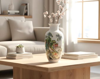 Hand-Painted Porcelain Vase – Elegant Chinese Landscape Design