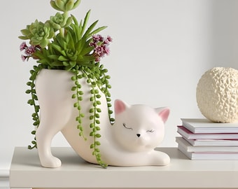 Maceta de cerámica con forma de gato: Jarrón para suculentas de interior