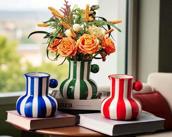Striped Ceramic Vase – Modern Colourful Flower Holder | Bold Home Décor Centrepiece