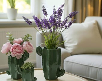 Cactus Shaped Vase - Modern Green Ceramic Planter