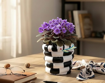 Black White Snake Planter | Creative Ceramic Flower Pot | Modern Desk Home Decor