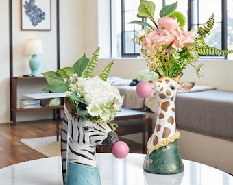 Animal Ceramic Vase – Giraffe, Zebra & Deer Bubblegum Planter