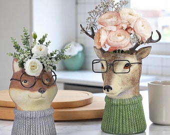 Woodland Animal Vase: Ceramic Knitted Sweater Decor