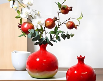 Red Pomegranate Ceramic Vase: Quirky Kitchen Centerpiece