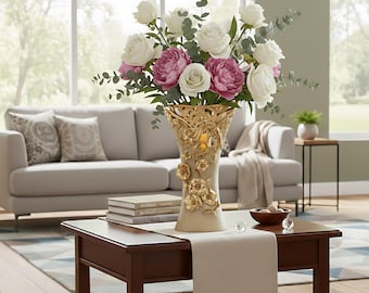 Luxus Gold Keramik Vase | Elegantes Blumentischdekor | Klassischer Wohnaccessoire