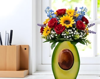 Avocado Vase | Fun Ceramic Flower Vase | Whimsical Kitchen Decor | Unique Fruit-Shaped Pot