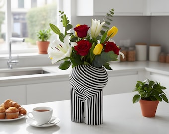 AMAZAVASE Resin Abstract Body Vase | Modern Black White Flower Vase | Home Decor