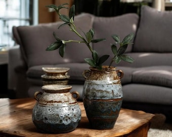 Handmade Rustic Ceramic Vase Set: Glazed Pottery, Farmhouse Decor