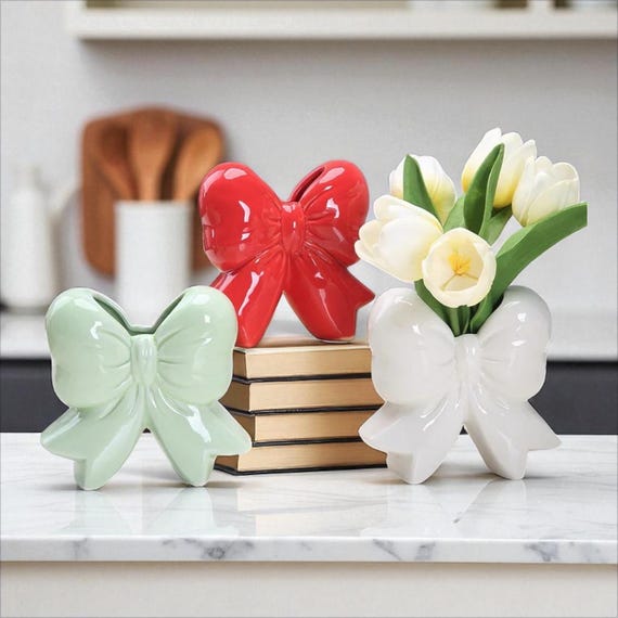 Bow Ceramic Vase - Playful Ribbon Flower Holder - Etsy