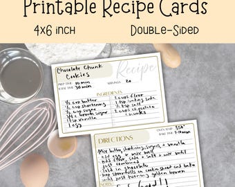 Tarjetas de recetas imprimibles de 4x6 / Tarjeta de recetas en blanco / Descarga instantánea / Organizador de cocina / Carpeta de recetas imprimible