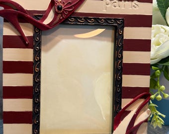 Vintage Paris High Heel Photo Frame Red Striped Easel Back Picture Frame Parisian Heel Accents Collectible Home Decor Gift