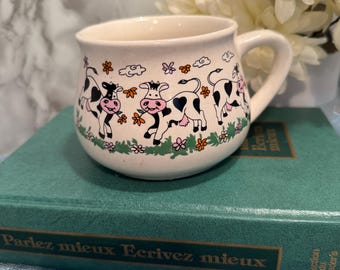 Vintage Ceramic Soup Mug with Cute Cow Design – Country Farmhouse Kitchen Décor