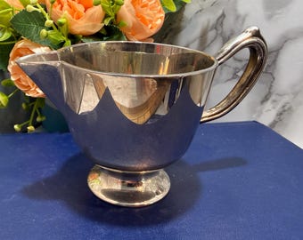 Jarra de crema vintage bañada en plata, jarra de crema con pie, vajilla de mediados de siglo, elegante pieza de servir bañada en plata, decoración para fiestas de té