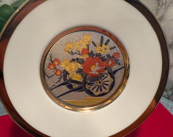 The Art of Chokin Decorative Plate Flower Cart 24 Kt Gold - Etsy