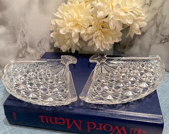 Vintage Avon Clear Glass Peacock Dishes Set of 2 – Pressed Glass Nut Candy Trinket Plates