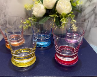 Vintage Set of 5 Colorful Roly Poly Drinking / Shot Glasses, Vintage Style Tumblers with Weighted Base, Mid Century Barware Decor