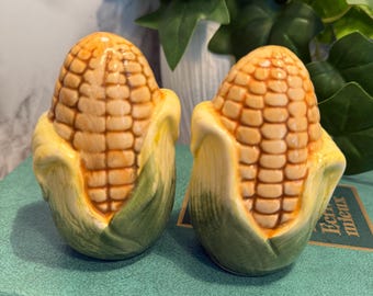Vintage Corn on the Cob Salt and Pepper Shakers – Ceramic Yellow Green Farmhouse Kitchen Décor