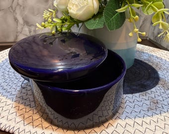 Vintage Cobalt Blue Glass Lidded Bowl Dish Trinket Box Decorative Storage Jar
