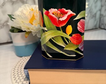 Vintage English Floral Octagonal Tin Container – Tulip Design, Made in England