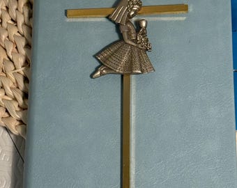 Vintage First Communion Cross – Girl Kneeling Chalice Wall Plaque