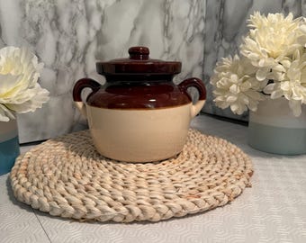 Vintage McCoy USA Stoneware Bean Pot - Two-Tone Brown & Cream, No. 341 with Lid