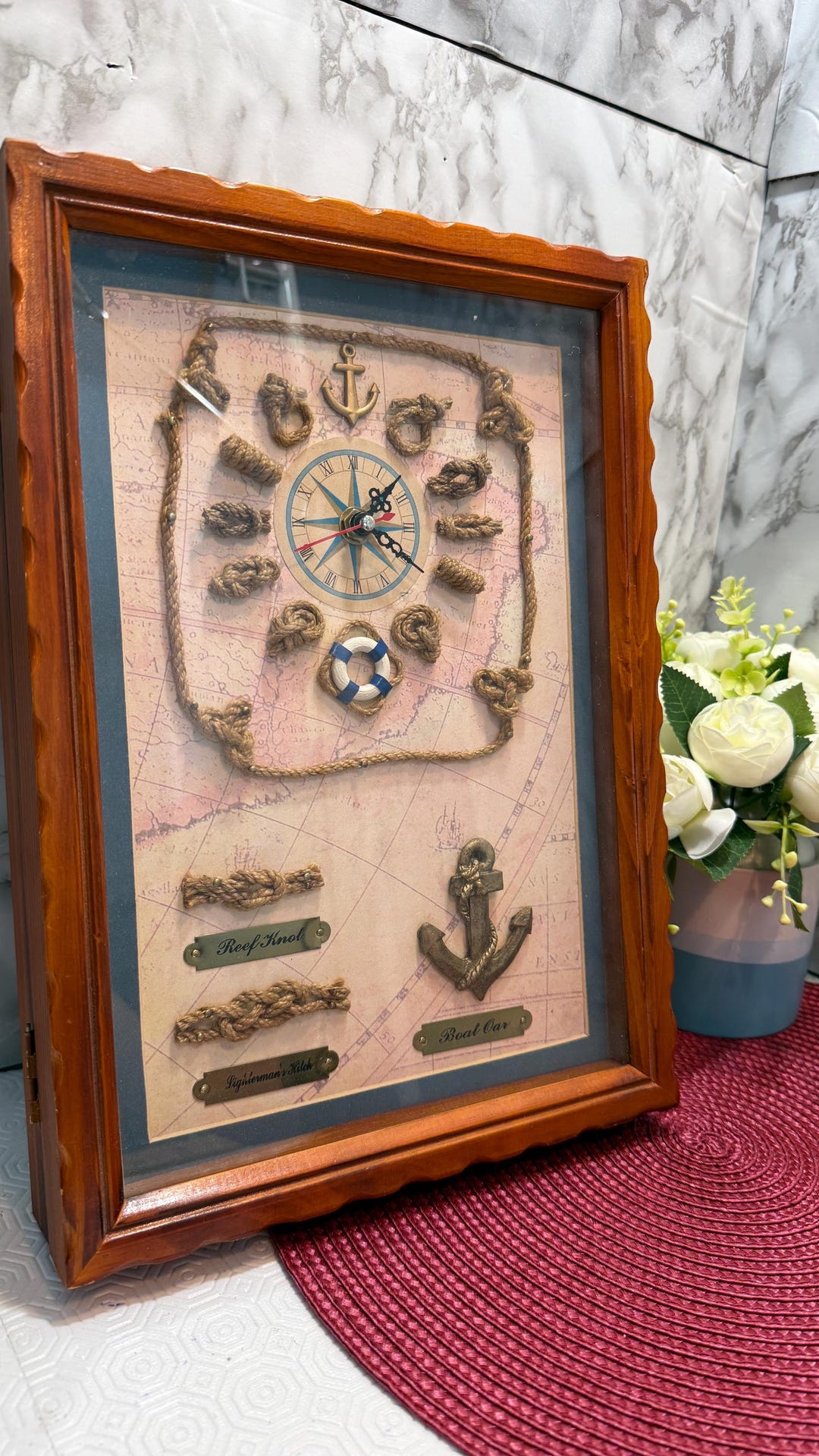 Shadow Box Keychain Vintage Nautical Shadow Box Key Holder and Wall Clock, Rope Knot ...