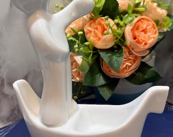 Soporte de cerámica vintage para espátulas, recipiente blanco esmaltado para utensilios de cocina, soporte retro para encimera, decoración de cocina de mediados de siglo.