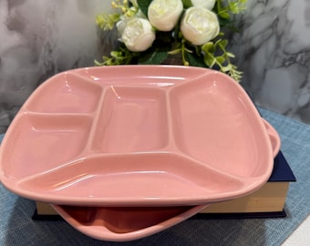 Vintage Square Pink Divided Serving Plate, 6-Compartment, Sushi platters, Set of 2 Tapas Plates, MCM, Made in Japan