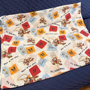Vintage Disney Mickey Mouse “Best in the West” Cowboy Blanket - 2000s Disney Home Twin Flat Sheet