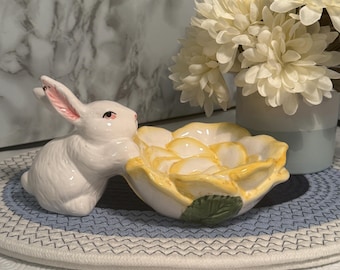 Vintage Ceramic Bunny Planter – Palm Tree Co. Taiwan – Flower Bowl Candy Dish – Spring Home Decor