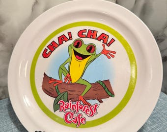 vintage Rainforest Cafe Cha Cha Frog Kids Assiette 2002 Plat pour enfants en mélamine, articles de restaurant rétro