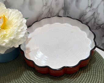 Vintage T.G. Green Ltd Scalloped Quiche Pie Dish Red Rim White Ceramic Baking Tart Plate Made in England