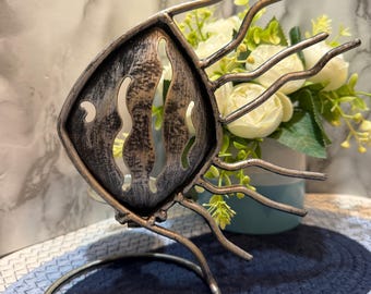 Vintage Metal Fish Candle Holder Nautical Tabletop Decor Iron Sailfish Stand