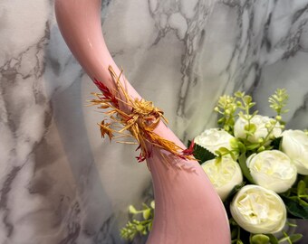 vintage Vase col de cygne en céramique rose poudré, sculpture abstraite incurvée Mid-Century décoration d'intérieur