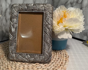 Vintage Silver Colored Ornate Textured Picture Frame, Rectangular Photo Display