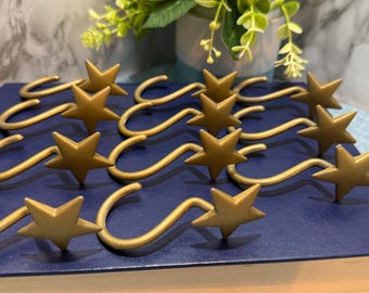 Juego vintage de 11 ganchos para cortina de ducha con forma de estrella en color dorado, anillos de resina, colgadores de pared, organizador de toallas y batas, decoración bohemia para el baño.